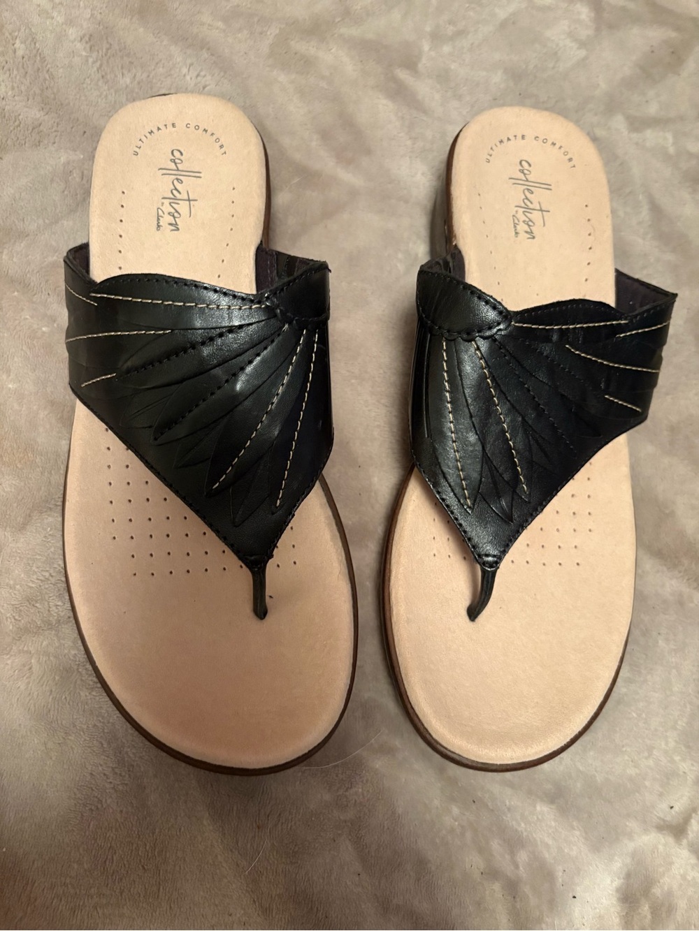 Clarks Black Leather Thong Sandals